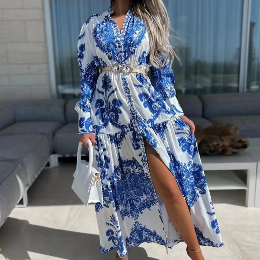 Elegant V Neck Office Long Shirt Dress Spring Fashion Print Long Sleeve Party Dress Casual Women Single-breasted Slit Maxi Dress
Elegant V Neck Office Long Shirt Dress Spring Fashion Print Long Sleeve Party Dress Casual Women Single-breasted Slit Maxi Dress