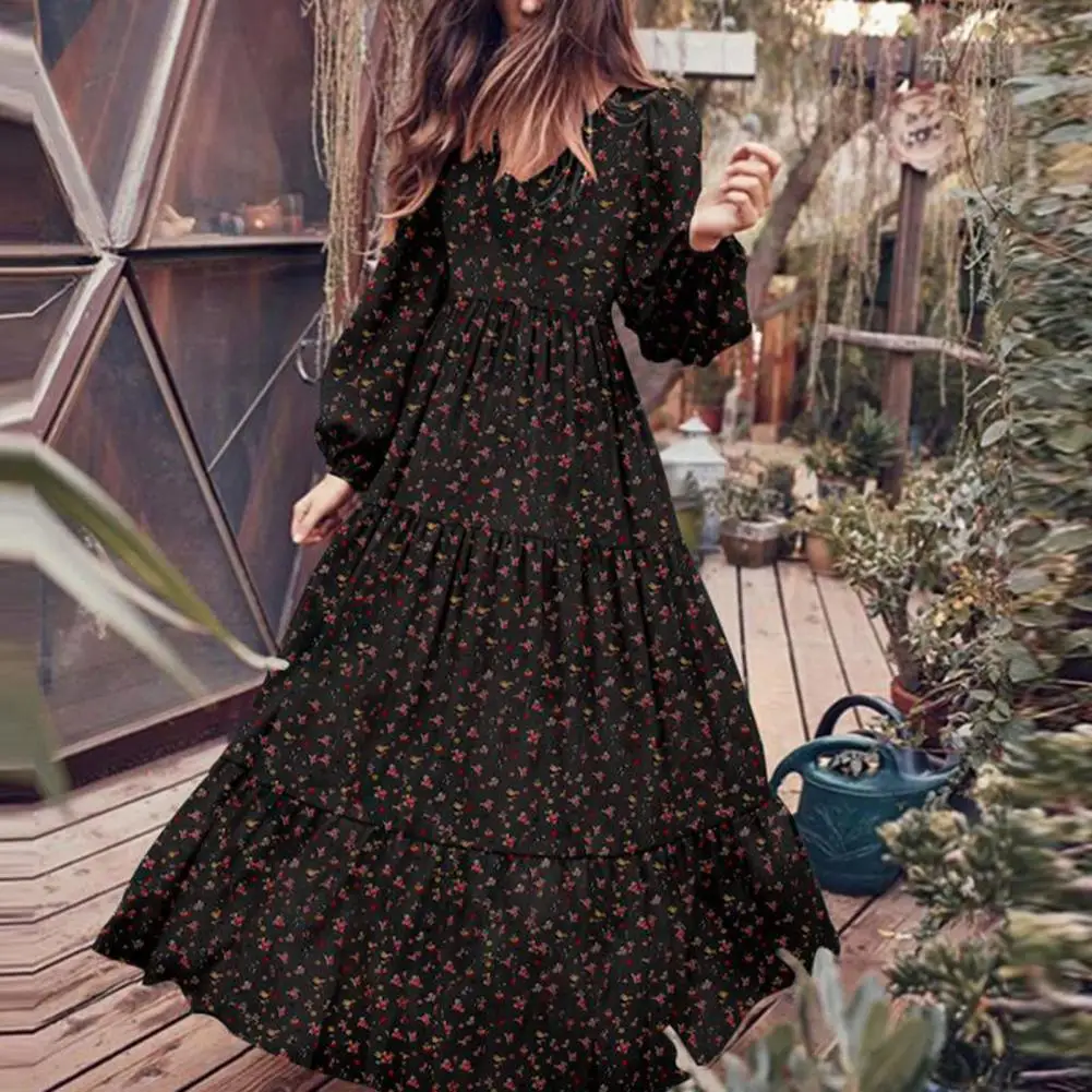 Ladies Dress V Neck Flower Print A-line Lady Big Hem Dress Long Lantern Sleeve Pullover Pleated High Tight Waist Lady Dress
Ladies Dress V Neck Flower Print A-line Lady Big Hem Dress Long Lantern Sleeve Pullover Pleated High Tight Waist Lady Dress