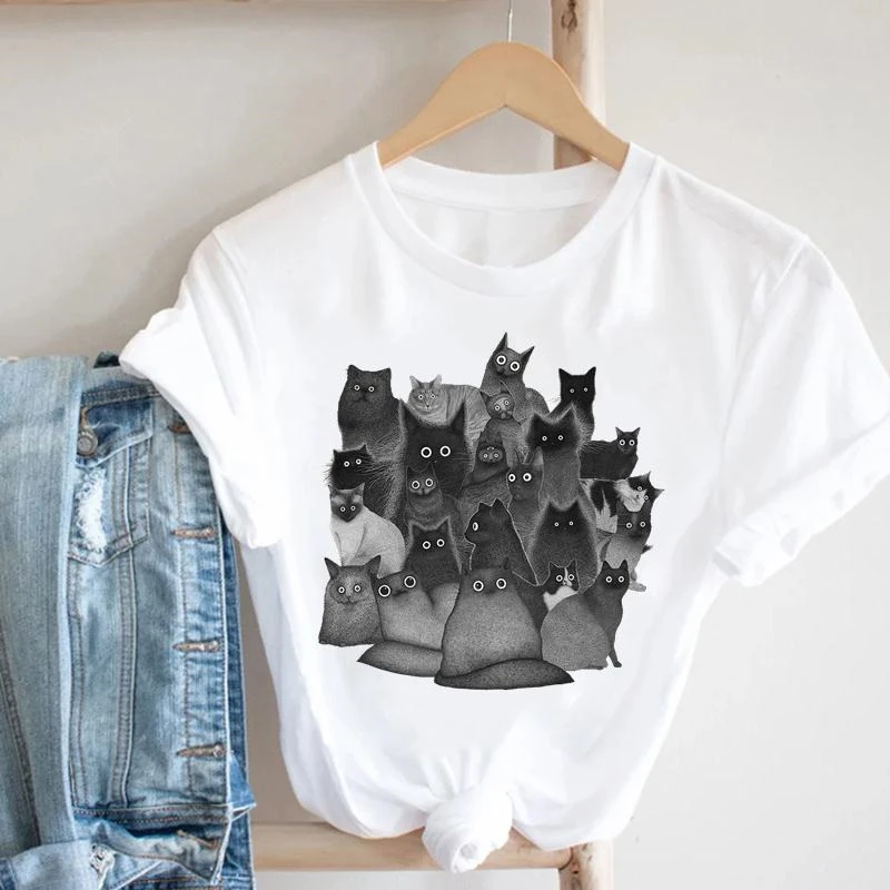 Fashion Short Sleeve Print Tshirt Cartoon Clothing Black Cat Flower New Lovely Women Clothes Female Top Graphic Tee T-shirt
Fashion Short Sleeve Print Tshirt Cartoon Clothing Black Cat Flower New Lovely Women Clothes Female Top Graphic Tee T-shirt