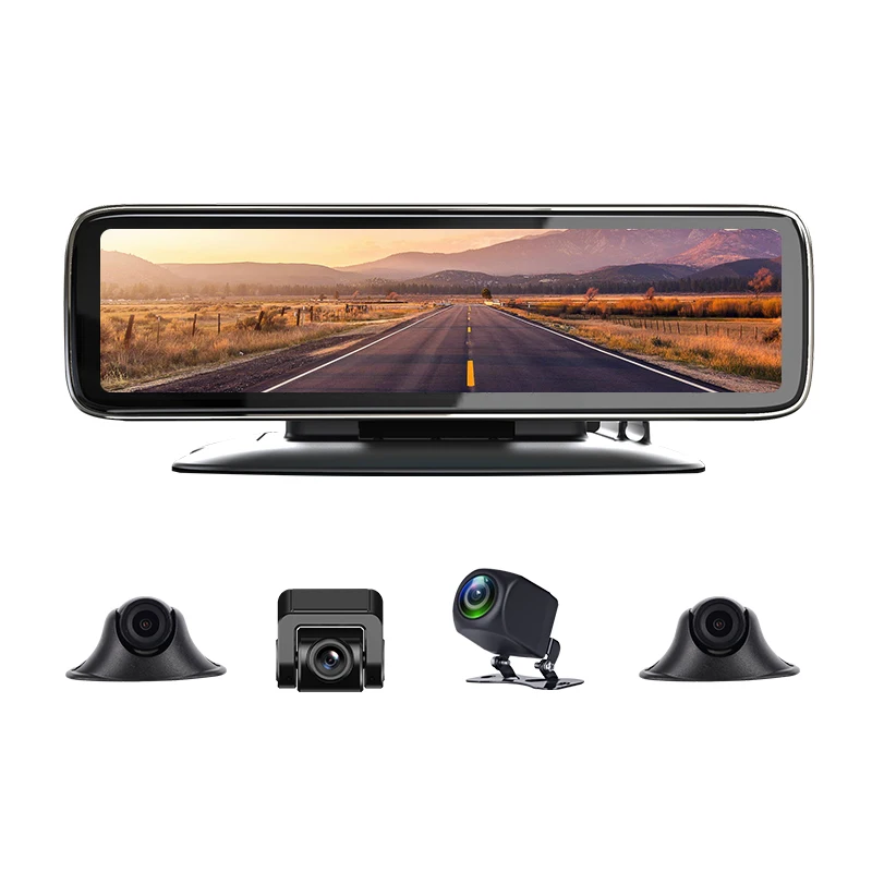 

Панорамный видеорегистратор 360 °, 12 дюймов, 4-канальный видеорегистратор FHD 1080P IPS с сенсорным экраном