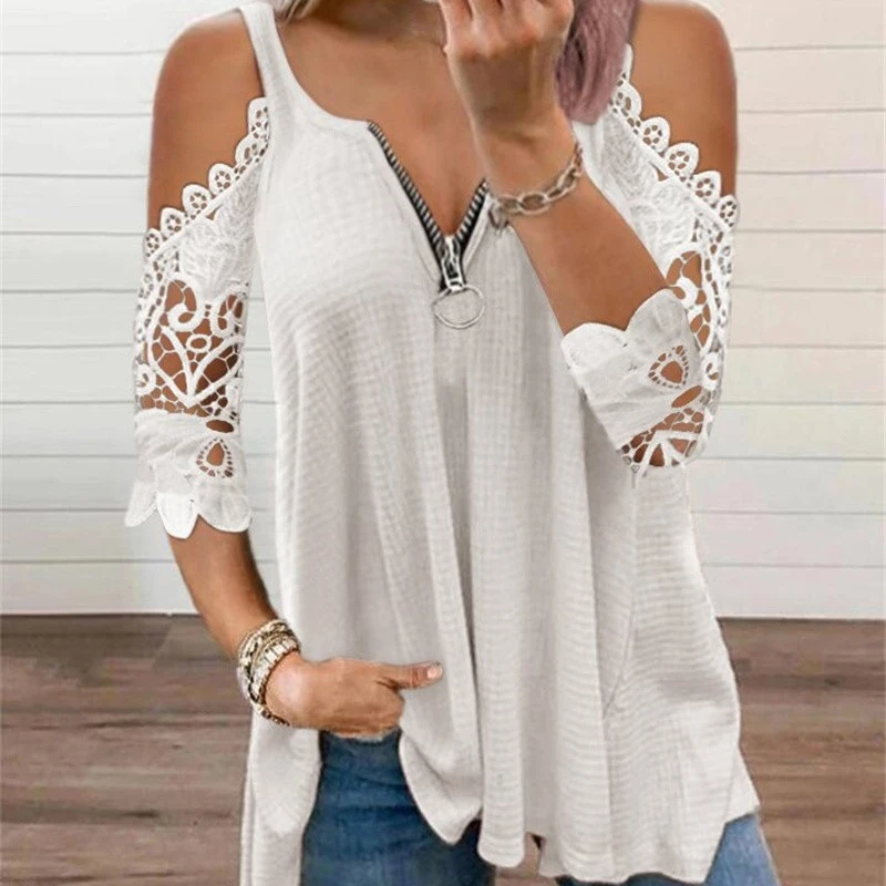 Summer Tops Women 2022 Lace Long Sleeve Blouse T Shirt Solid Black V-Neck Zip Off Shoulder TShirts Large size Tank Female 5XL
Summer Tops Women 2022 Lace Long Sleeve Blouse T Shirt Solid Black V-Neck Zip Off Shoulder TShirts Large size Tank Female 5XL