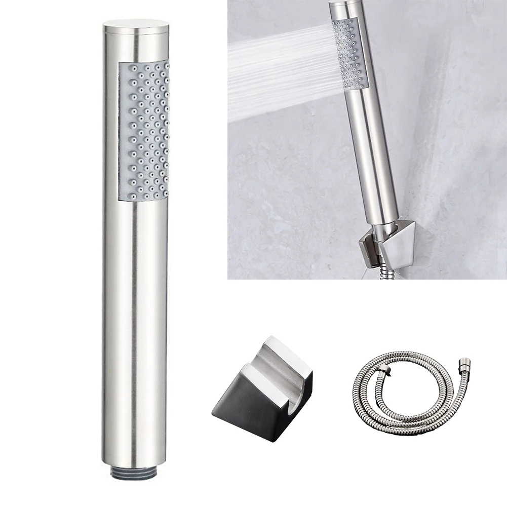 

Hand Held Shower Bathroom Round Pencil Shower Handset Head Chrome Handheld 1.5M Water Pipe Fit Most Shower Head Hose Pipes