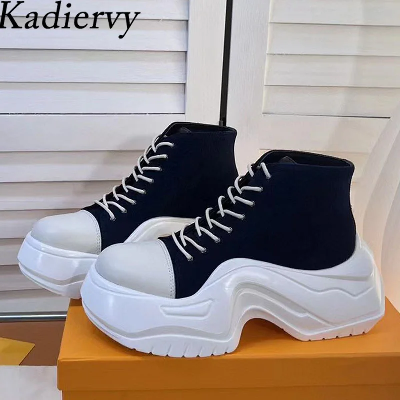 High Top Sneakers Women Thick Sole Short Boots Round Toe Lace Up Platform Shoes Women Height Increasing Daddy Shoes Woman
High Top Sneakers Women Thick Sole Short Boots Round Toe Lace Up Platform Shoes Women Height Increasing Daddy Shoes Woman