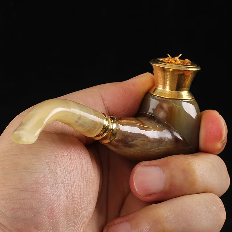 Natural horn pipe, cigarette and tobacco, dual-purpose bent mouthpiece, washable pipe
Natural horn pipe, cigarette and tobacco, dual-purpose bent mouthpiece, washable pipe