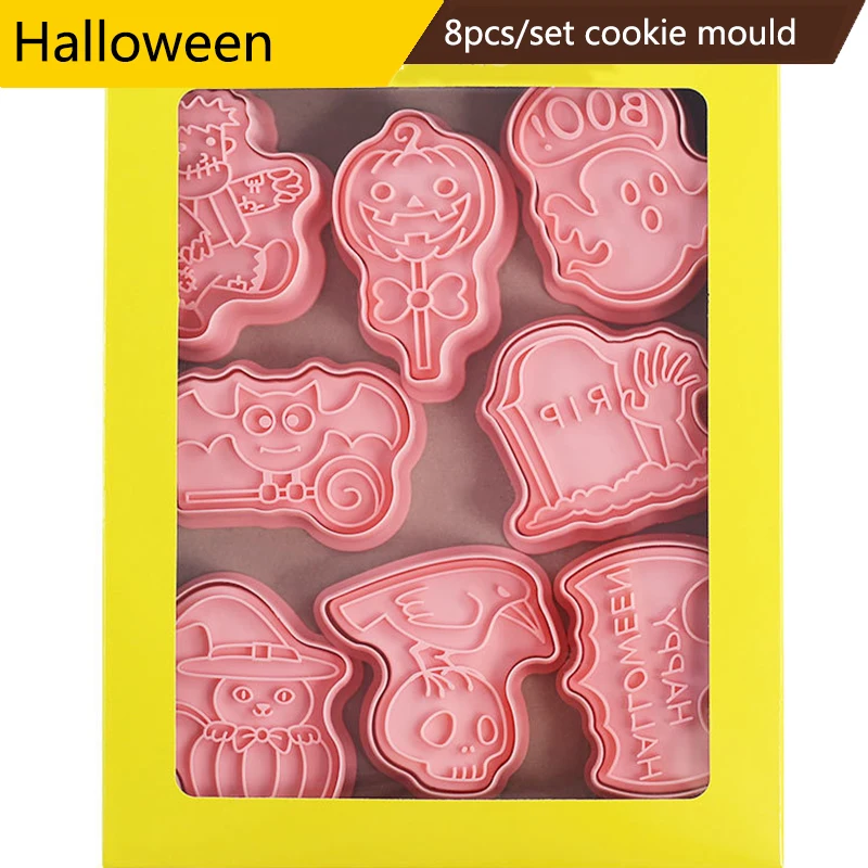 8pcs/set Halloween Custom Cookie Cutter 3D Plastic Biscuit Mould Pressable Cookie Stamp Kitchen Accessories Baking Tools
8pcs/set Halloween Custom Cookie Cutter 3D Plastic Biscuit Mould Pressable Cookie Stamp Kitchen Accessories Baking Tools