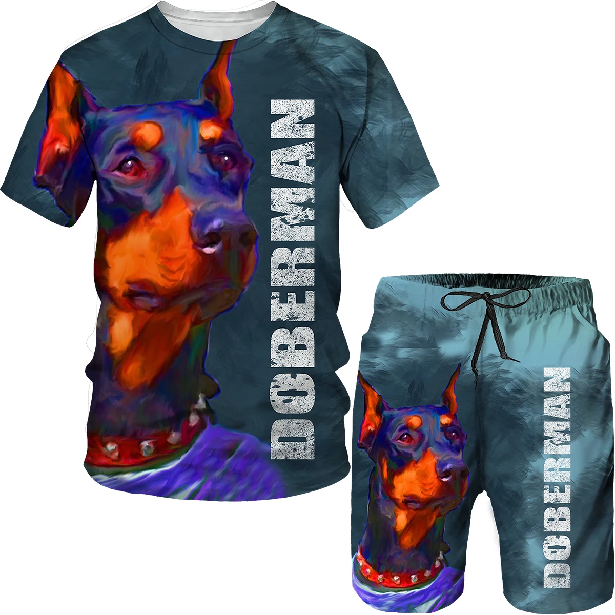 Summer Doberman 3D Printed Men's T Shirt and Shorts Set Fashion Casual Short Sleeve Sports Suit Oversized Round Neck Top Tees
Summer Doberman 3D Printed Men's T Shirt and Shorts Set Fashion Casual Short Sleeve Sports Suit Oversized Round Neck Top Tees