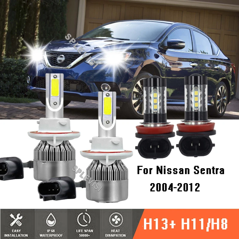 

Фонари головного света, фары ближнего/дальнего света, противотуманные фары 6000K, комплект ламп 4x для Nissan Sentra 2004-2012 2005 2006 2007 2008 2009