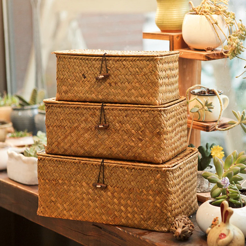3pcs Natural Seagrass Wicker Nesting Basket With Button and Lid Woven Storage Box Seaweed Basket Sundry Bath Towel Container-
3pcs Natural Seagrass Wicker Nesting Basket With Button and Lid Woven Storage Box Seaweed Basket Sundry Bath Towel Container-