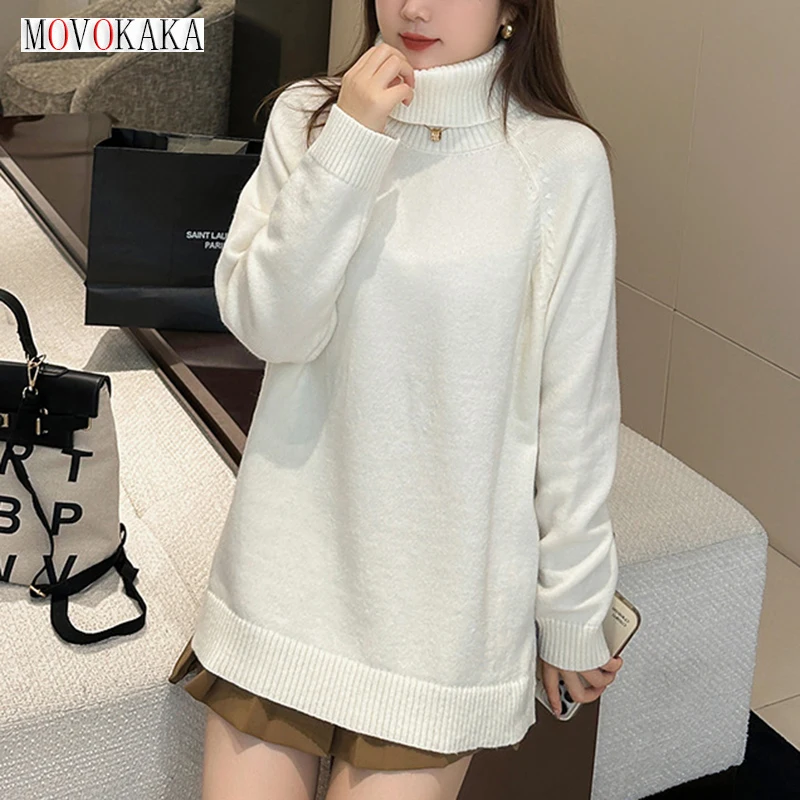 

MOVOKAKA New High-Quality Turtleneck Sweaters Women Basic Pullovers Tops Winter Thick Knit Sweater Women Solid Pull Oversize 3XL