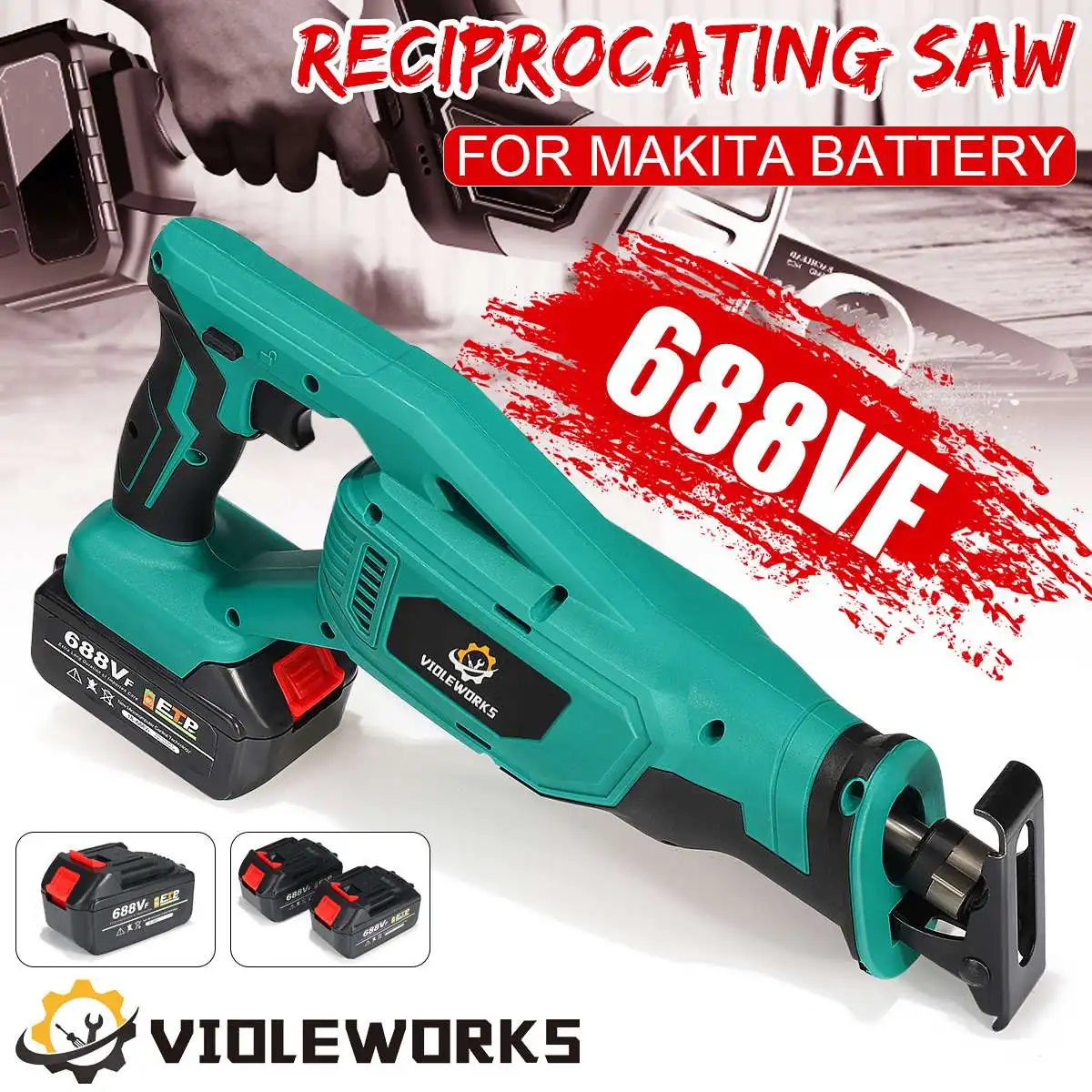 VIOLEWORKS 688VF 32 mm Cordless Reciprocating Saw Electric Saw With 2PC Battery Metal Wood Cutting Tools For Makita 18V Battery 
VIOLEWORKS 688VF 32 mm Cordless Reciprocating Saw Electric Saw With 2PC Battery Metal Wood Cutting Tools For Makita 18V Battery