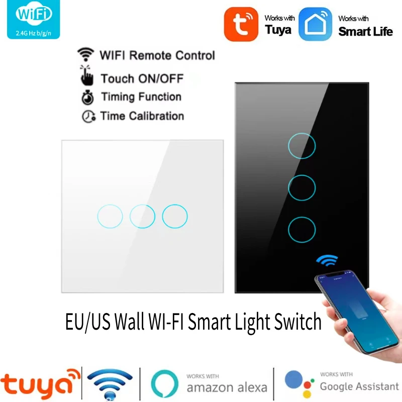 Tuya WiFi Smart Light Switch Need Neutral Wire EU US 100-250V Touch Smart Wall Switch Voice Control Work With Alexa, Google Home
Tuya WiFi Smart Light Switch Need Neutral Wire EU US 100-250V Touch Smart Wall Switch Voice Control Work With Alexa, Google Home