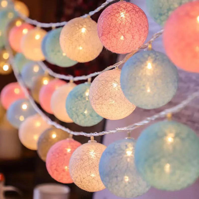 

Гирлянда из 20 светодиодных хлопковых шариков, Рождественская сказочная осветительная цепочка для улицы, праздника, свадьбы, Рождества, строительное украшение для дома