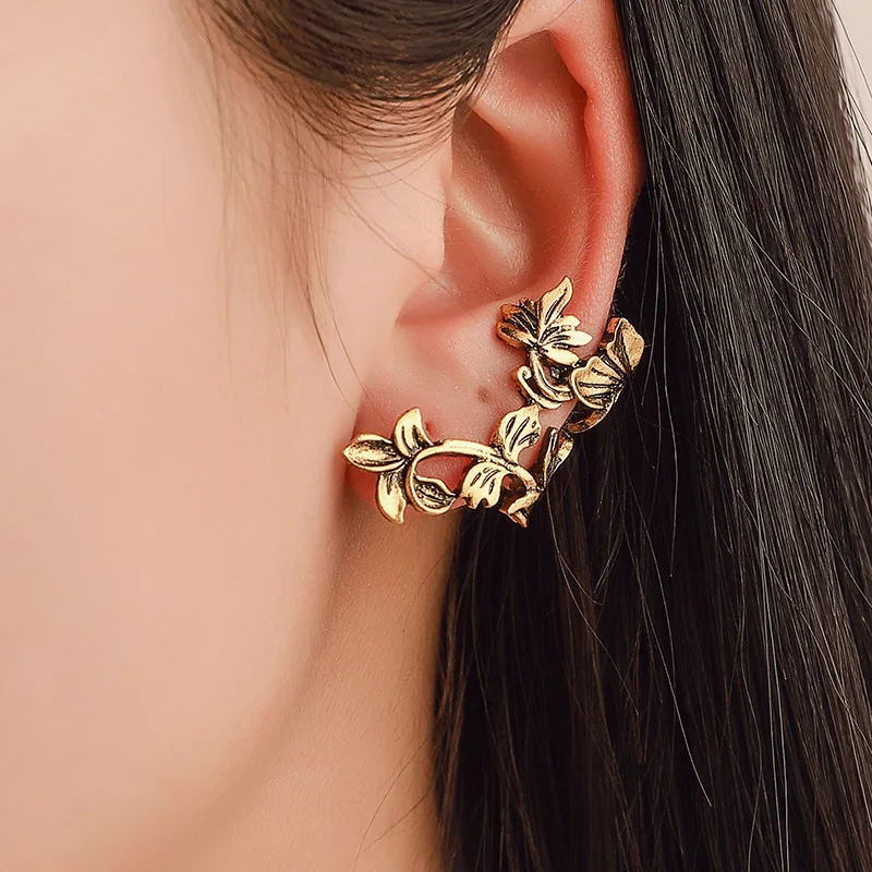 

Retro style hollow ear clip leaves piercing ear bone clip men and women fashion pair earrings earrings clip on earrings