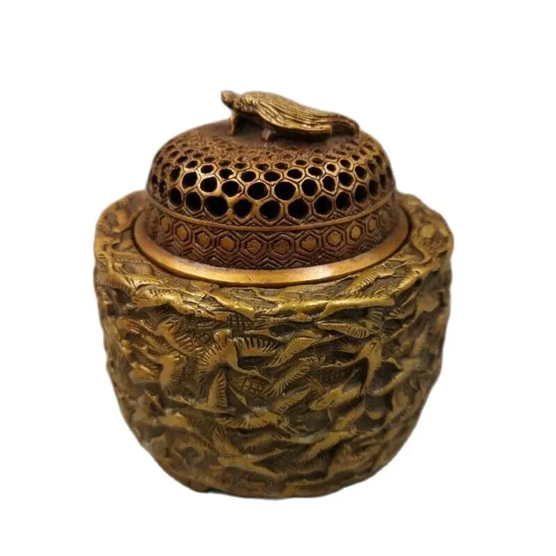 Collection Old Incense Burner Copper Carved Thousand Cranes Sided Relief Pattern Ancient Decorative 
Collection Old Incense Burner Copper Carved Thousand Cranes Sided Relief Pattern Ancient Decorative