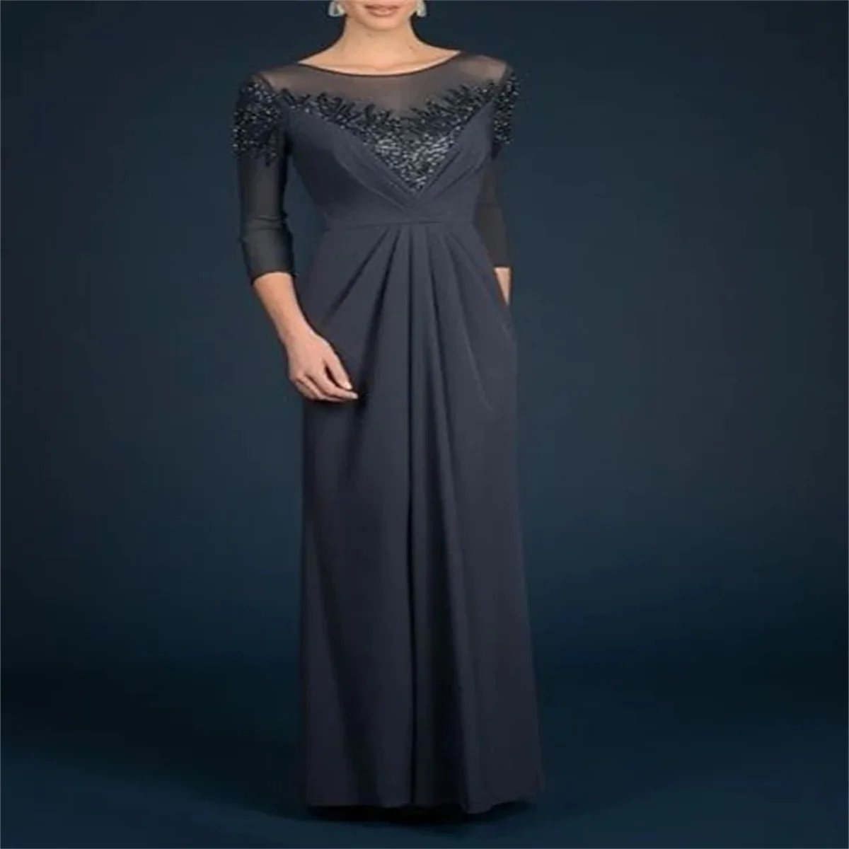 Mum Dress Elegant And Sparkling Jewel Neck Round Chiffon Lace Trim Sequins 3/4 Long Sleeve Applique Pleats 2023 Lace-Trimmed
Mum Dress Elegant And Sparkling Jewel Neck Round Chiffon Lace Trim Sequins 3/4 Long Sleeve Applique Pleats 2023 Lace-Trimmed