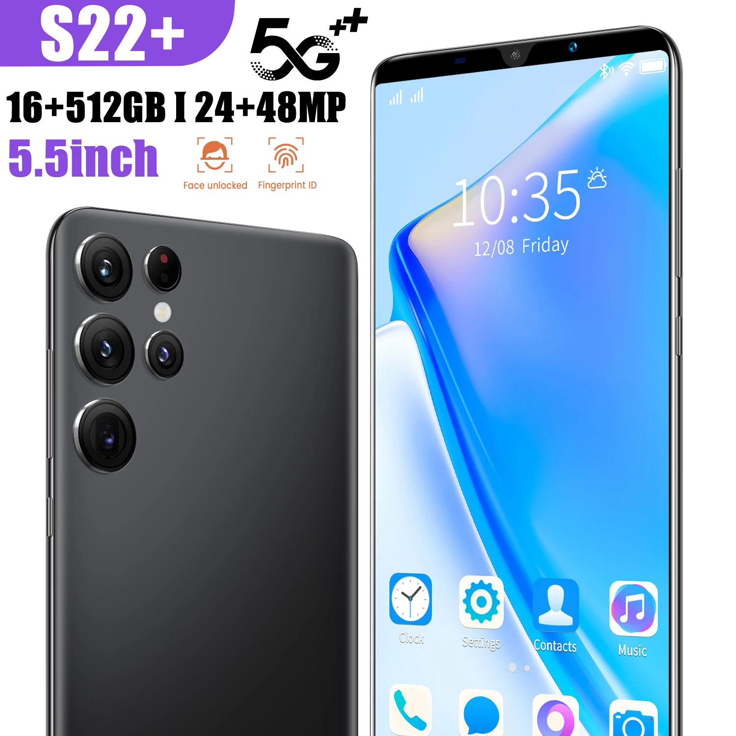 

Global version S22+ Smartphone 5.5inch Android11 4800mAh 24MP+48MP HD Camera Phone 16G RAM 512G ROM 4G LTE 5G Unlocked Cellphone