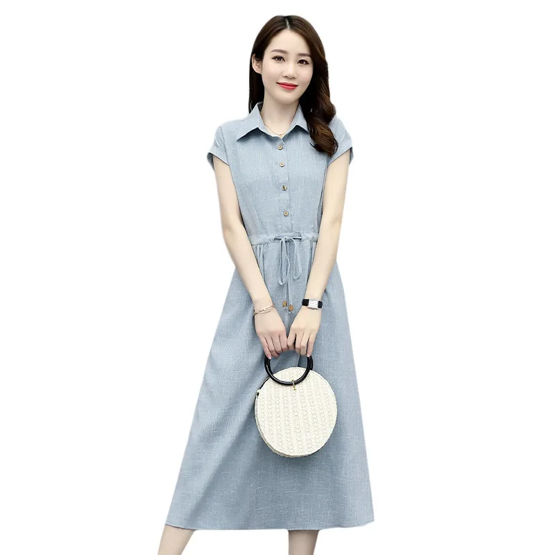 Summer new temperament shirt collar dress short-sleeved mid-length waist slim skirt
Summer new temperament shirt collar dress short-sleeved mid-length waist slim skirt