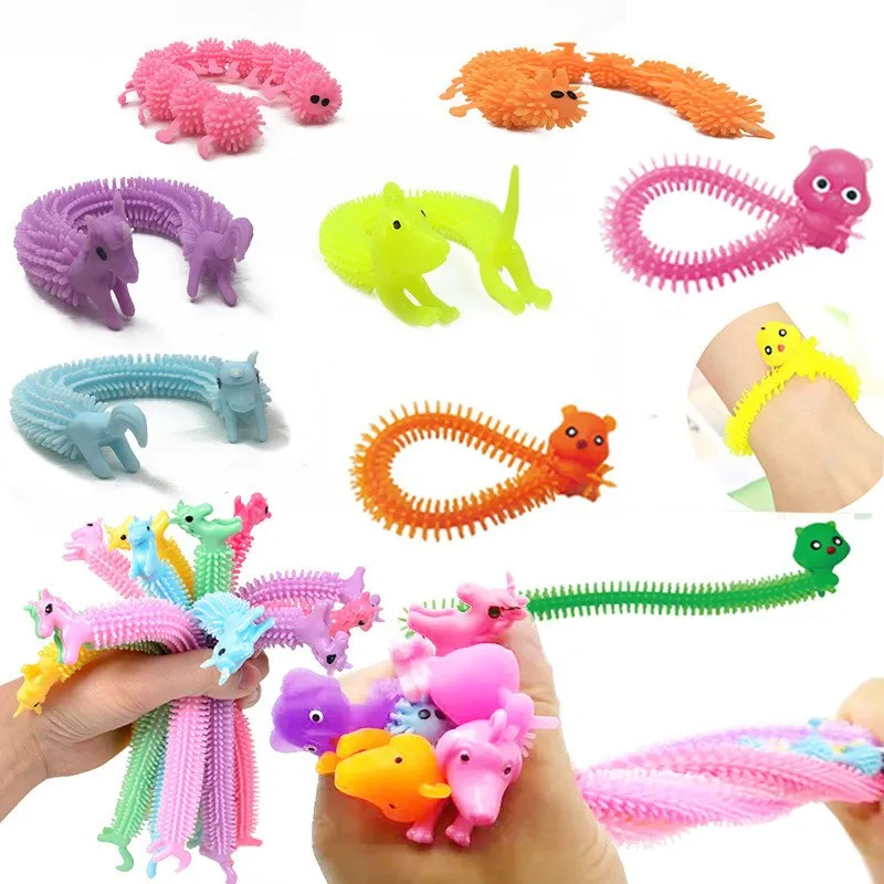 

5pcs Funny Unicorn Pull Worm Noodle Fidget Toys Stretch String TPR Rope Anti Stress Toys String Stress Relief Autism Vent Toy