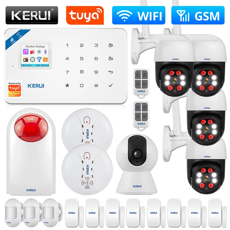 

Умная Система охранной сигнализации KERUI W181 Tuya, Wi-Fi GSM, работает с Alexa Home, детектором движения, датчиком дыма, двери, окна, IP-камерой
