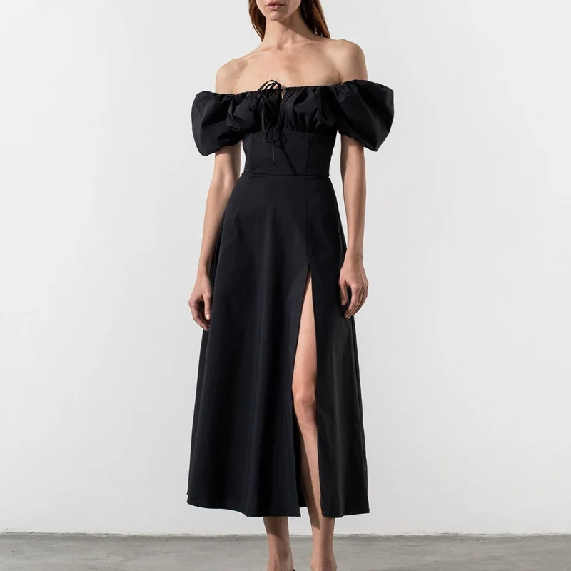 Summer Black Sexy Slash Collar Long Maxi Dresses for Women Clothing Wedding Puff Sleeve Lace Up High Waist High Slit Long Dress
Summer Black Sexy Slash Collar Long Maxi Dresses for Women Clothing Wedding Puff Sleeve Lace Up High Waist High Slit Long Dress