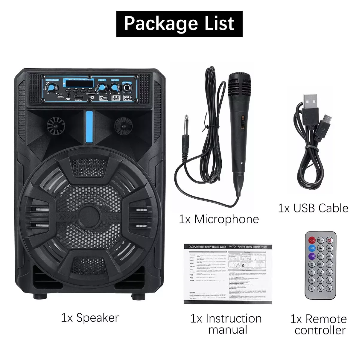 FM Radio 8 Inch Portable Bluetooth Speaker with Microphone Outdoor Square Dance Party Music Center LED Display Wireless Speaker
FM Radio 8 Inch Portable Bluetooth Speaker with Microphone Outdoor Square Dance Party Music Center LED Display Wireless Speaker