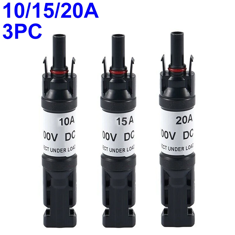 

3pcs 10A 15A 20A DC Diode Solar Plug Connector Fuse UL94-V0 Parallel Solar Panel PV System Inline Fuse IP67 Protection F4.0mm