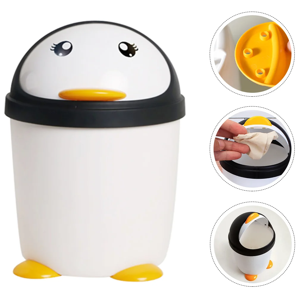 

Penguin Trash Can Convenient Bin Mini Desk Daily Use Desktop Garbage Bucket Pp Multi-function Trashcan Bedroom Child Collector