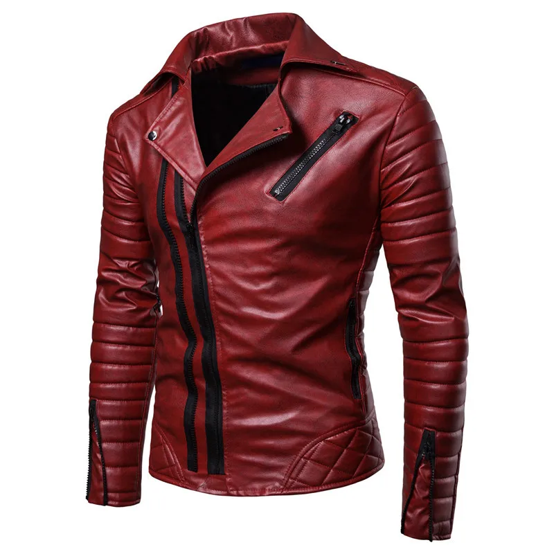 

Мужская мотоциклетная куртка из искусственной кожи, теплая ветрозащитная куртка в стиле панк, модная куртка с Диагональной молнией на осень и зиму