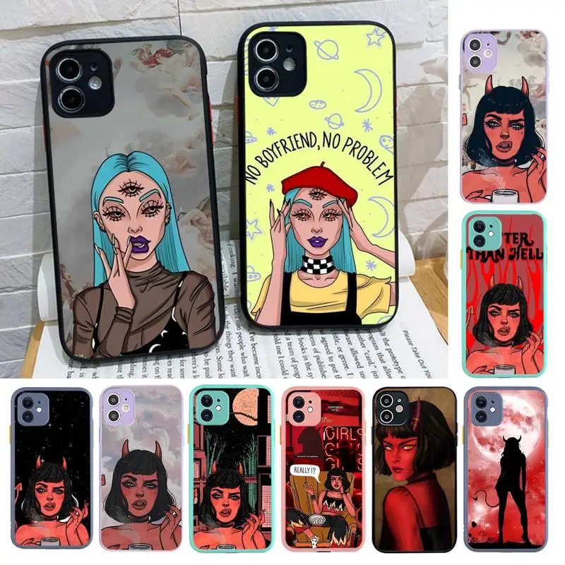 

Fashion Devil Girl Fundas Phone Case for iPhone X XR XS 7 8 Plus 11 12 13 pro MAX 13mini Translucent Matte Case