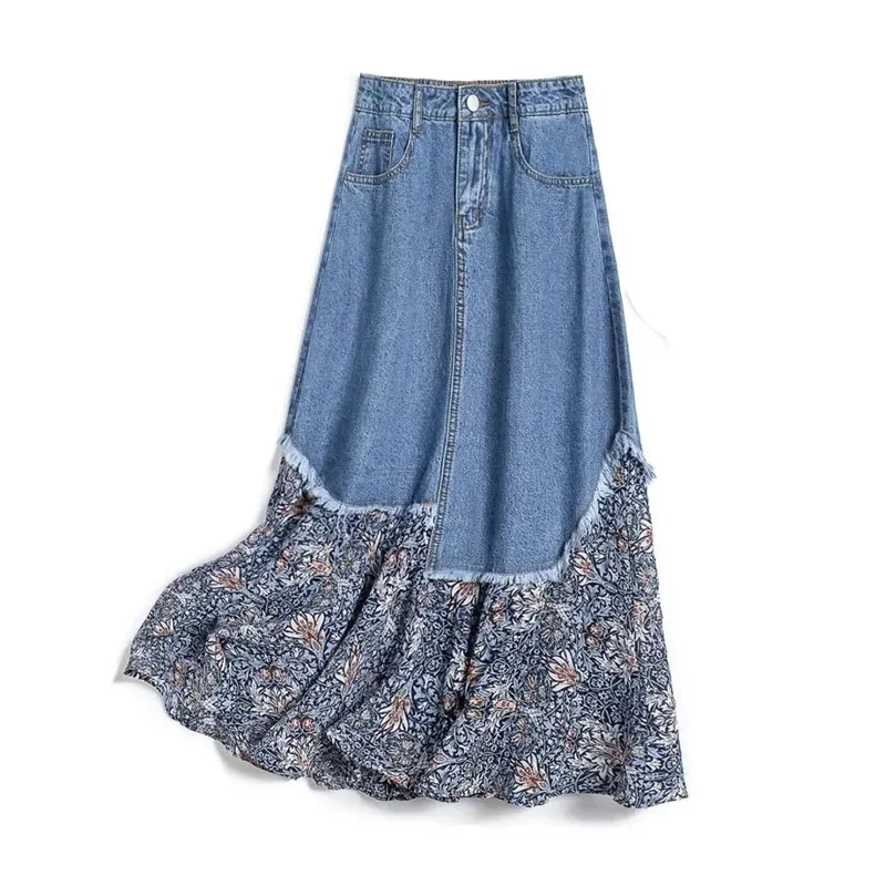 Skirts Womens Summer New Korean Style Fashion Thin And Versatile High-end Irregular Floral Patchwork A-line Denim Skirt Faldas
Skirts Womens Summer New Korean Style Fashion Thin And Versatile High-end Irregular Floral Patchwork A-line Denim Skirt Faldas