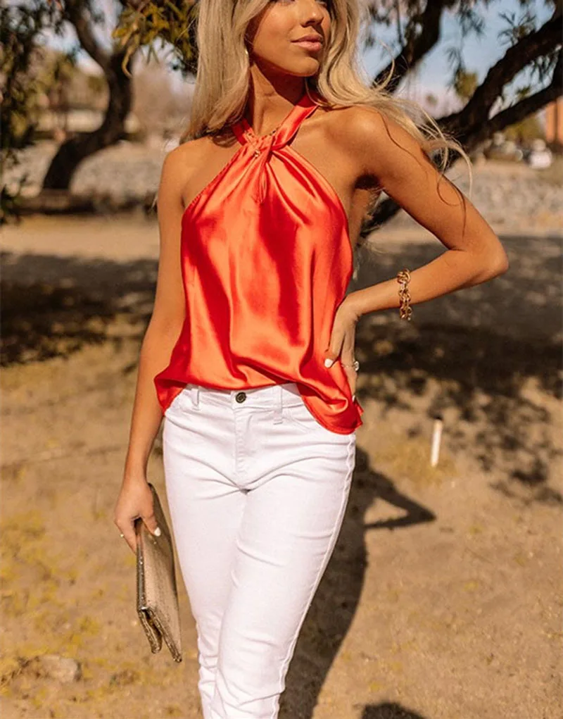 2022 American Retro Women'S Orange Hanging Neck Short Sleeve Summer Slim Fit Korean Tide Ins Harajuku Sleeveless Y2k Aesthetics 
2022 American Retro Women'S Orange Hanging Neck Short Sleeve Summer Slim Fit Korean Tide Ins Harajuku Sleeveless Y2k Aesthetics