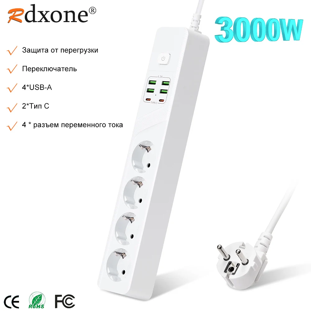 3000W EU Power Strip With Overload Protection 4USB C 2Type C Charger Hub Extension Socket With Switch 2m European Plug Extension
3000W EU Power Strip With Overload Protection 4USB C 2Type C Charger Hub Extension Socket With Switch 2m European Plug Extension