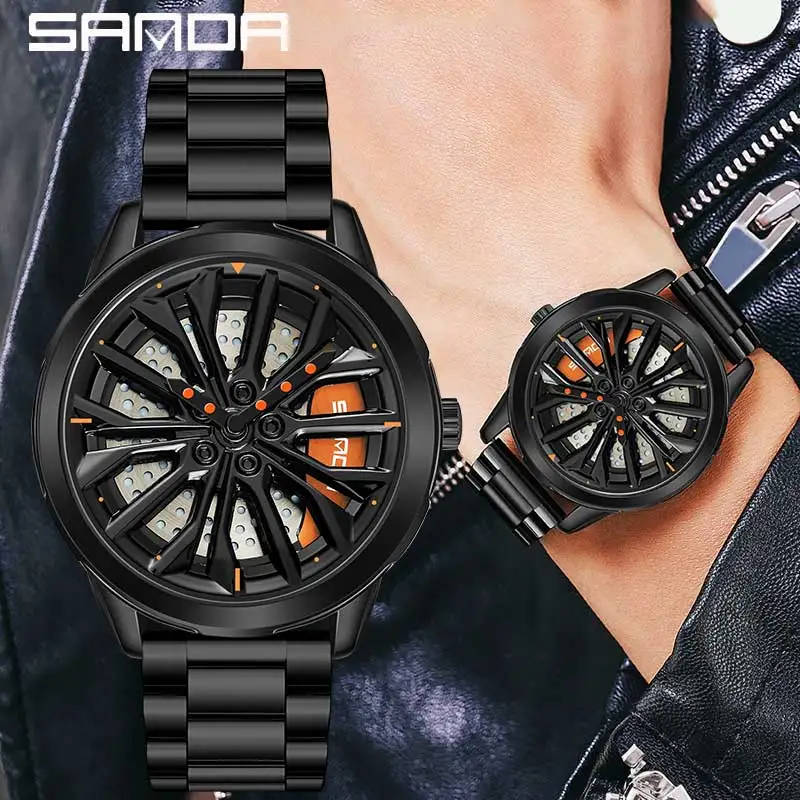 High Quality Rotating Car Rim Wheel Dial Waterproof Sports Watch Men Stainless Steel Leather Band Premium Quartz Wristwatch
High Quality Rotating Car Rim Wheel Dial Waterproof Sports Watch Men Stainless Steel Leather Band Premium Quartz Wristwatch