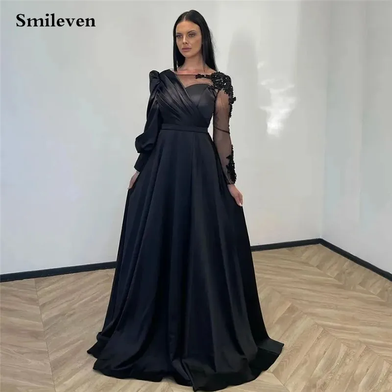 Официальное вечернее платье Smileven, черное кружевное платье с длинным рукавом, вечернее платье без бретелек, платье для матери невесты, 2023