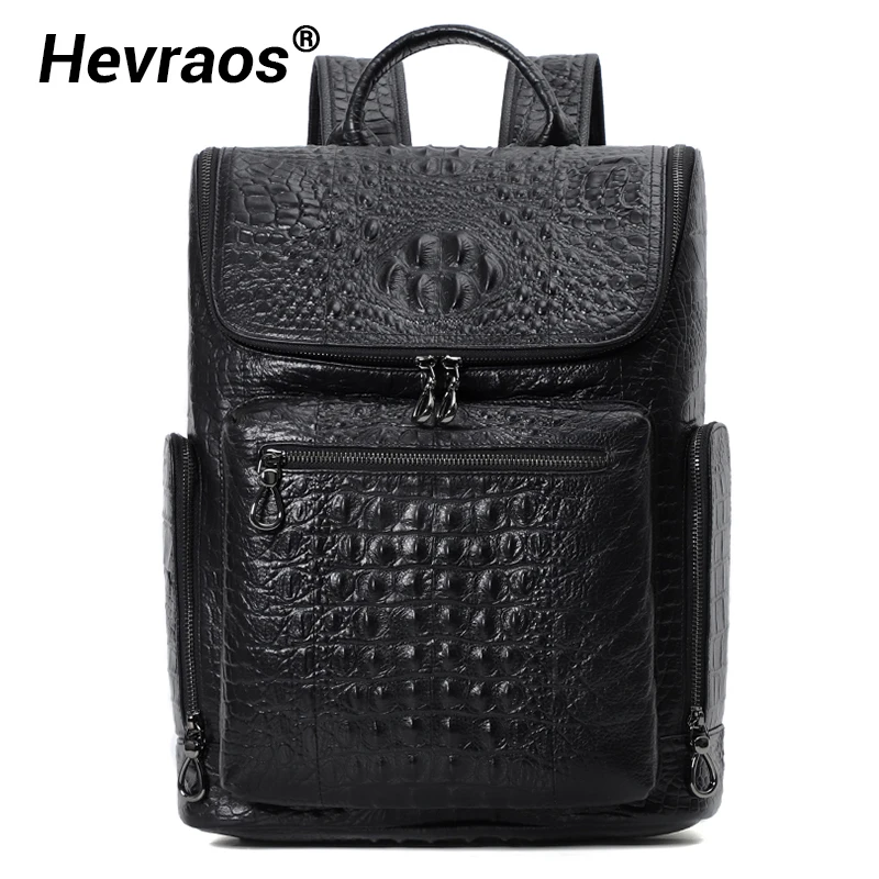 

Men 15.6 inch Laptop Backpack Genuine Leather Crocodile Men Backpack Multifunction Schoolbags For Teenager mochila masculina