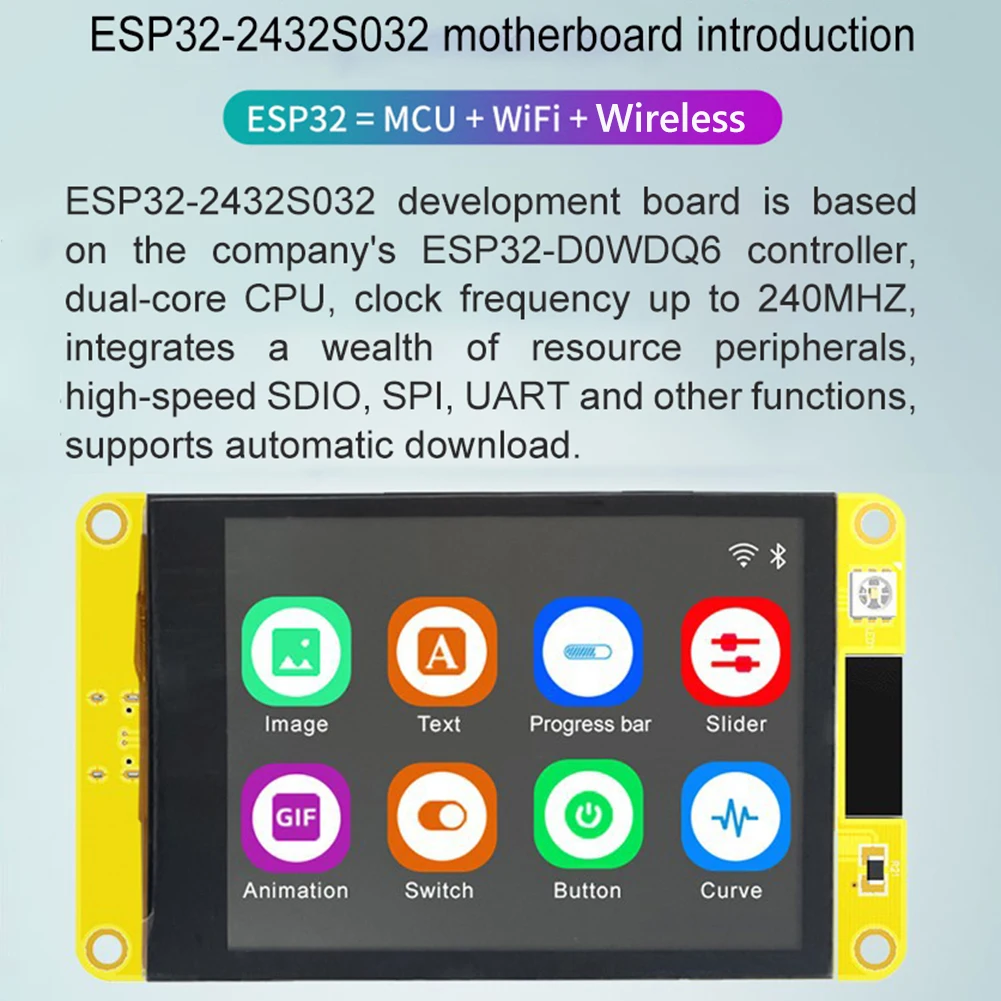 Макетная плата ESP32 Arduino LVGL с поддержкой Wi-Fi и Bluetooth, 2,8 дюйма, сенсорный экран TFT диагональю 3,5 дюйма, 10000 модулей, емкостный сенсорный экран
Макетная плата ESP32 Arduino LVGL с поддержкой Wi-Fi и Bluetooth, 2,8 дюйма, сенсорный экран TFT диагональю 3,5 дюйма, 10000 модулей, емкостный сенсорный экран