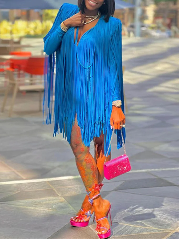 Sexy V- Neck Tassel Party Dresses Blue Bodycon Mini Long Sleeve Vestidos Casual Summer Women Black Club Outfits for Women
Sexy V- Neck Tassel Party Dresses Blue Bodycon Mini Long Sleeve Vestidos Casual Summer Women Black Club Outfits for Women