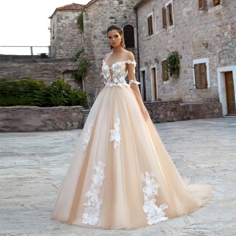 Elegant Wedding Dresses 2022 New Lace Applique 3D Flower Bride Dress Beaded Illusion V-Neck Half Sleeve Zipper Tulle Bridal Gown
Elegant Wedding Dresses 2022 New Lace Applique 3D Flower Bride Dress Beaded Illusion V-Neck Half Sleeve Zipper Tulle Bridal Gown