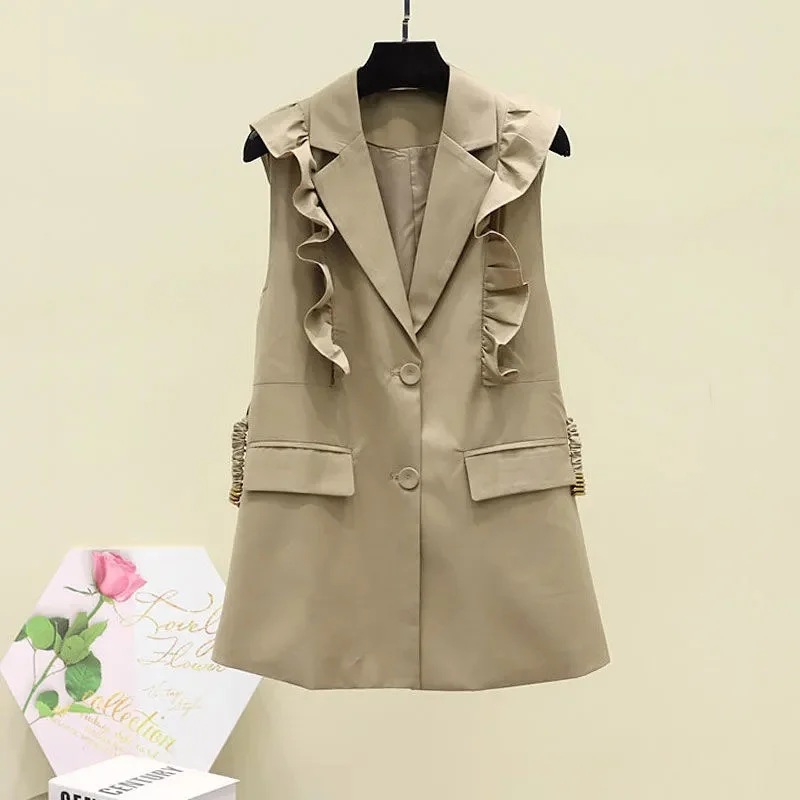 Vest Women 2022 New Spring Autumn Korean Version Ruffled Sleeveless Two-Button Suit Jacket Fashion Women's Waistcoat Outerwear
Vest Women 2022 New Spring Autumn Korean Version Ruffled Sleeveless Two-Button Suit Jacket Fashion Women's Waistcoat Outerwear