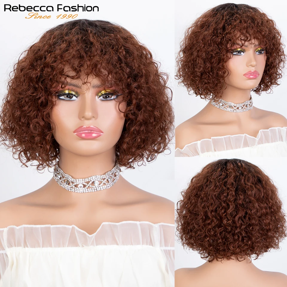 

Bouncy Curly Fringe Wig Pixie Cut Wig Short Curly Human Hair Wigs For Women Cheap Full Machine Wigs Egg Curls Bob Wig With Bangs