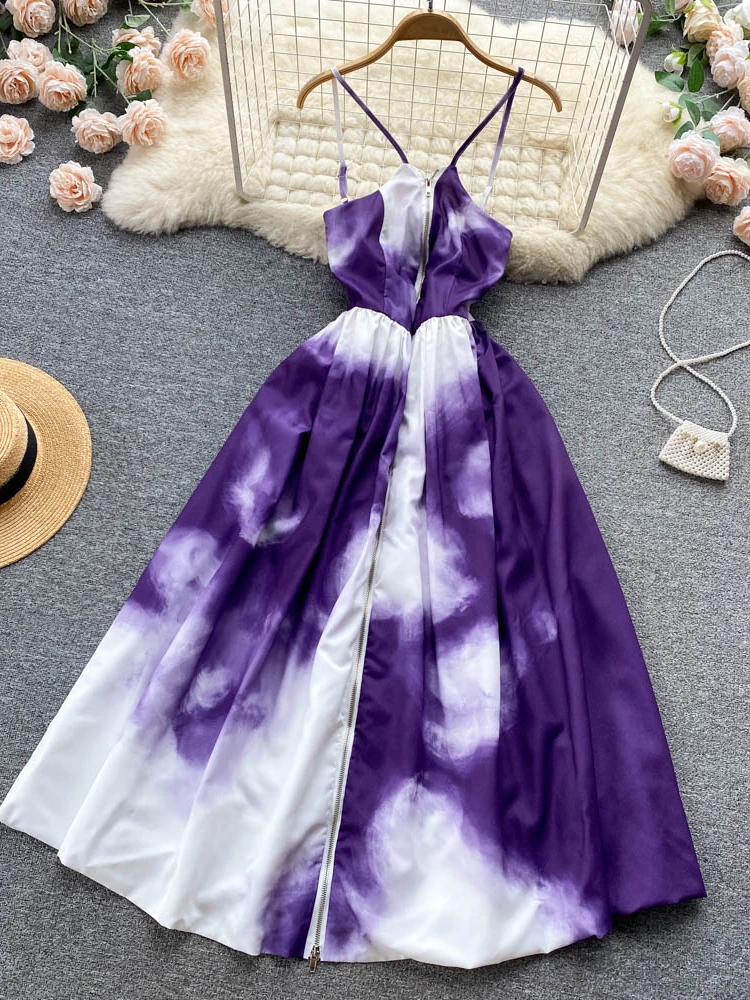 Summer Sexy Tie Dye Printed Spaghetti Strap Long Dress Beach Vacation Zipper Open Back A-Line Vestidos Female New Fashion 2022
Summer Sexy Tie Dye Printed Spaghetti Strap Long Dress Beach Vacation Zipper Open Back A-Line Vestidos Female New Fashion 2022