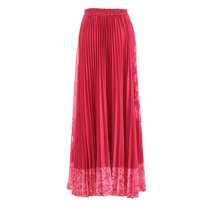 

PHOEBE HZ Print Full Hemline Pleated Skirt Female 2023 New Style Elegant Temperament A Line Elastic Waist Drape Maxi Skirt Women