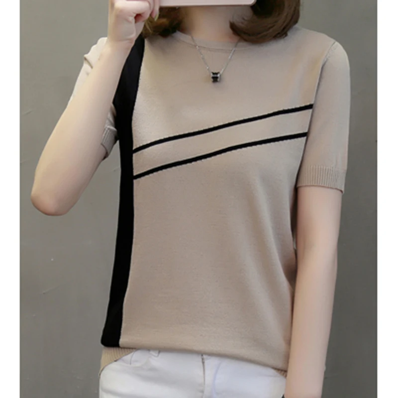 Short Sleeve T Shirts For Women 2022 Summer Top Mujer Striped O Neck T Shirt Knitted Tees Korean Woman Clothing Tee Shirt Femme
Short Sleeve T Shirts For Women 2022 Summer Top Mujer Striped O Neck T Shirt Knitted Tees Korean Woman Clothing Tee Shirt Femme