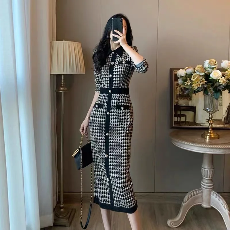 Korean Fashion Elegant Women Clothing Turn-down Collar Knitting Office Lady Long Office Lady A-line Solid Autumn Winter Dresses
Korean Fashion Elegant Women Clothing Turn-down Collar Knitting Office Lady Long Office Lady A-line Solid Autumn Winter Dresses