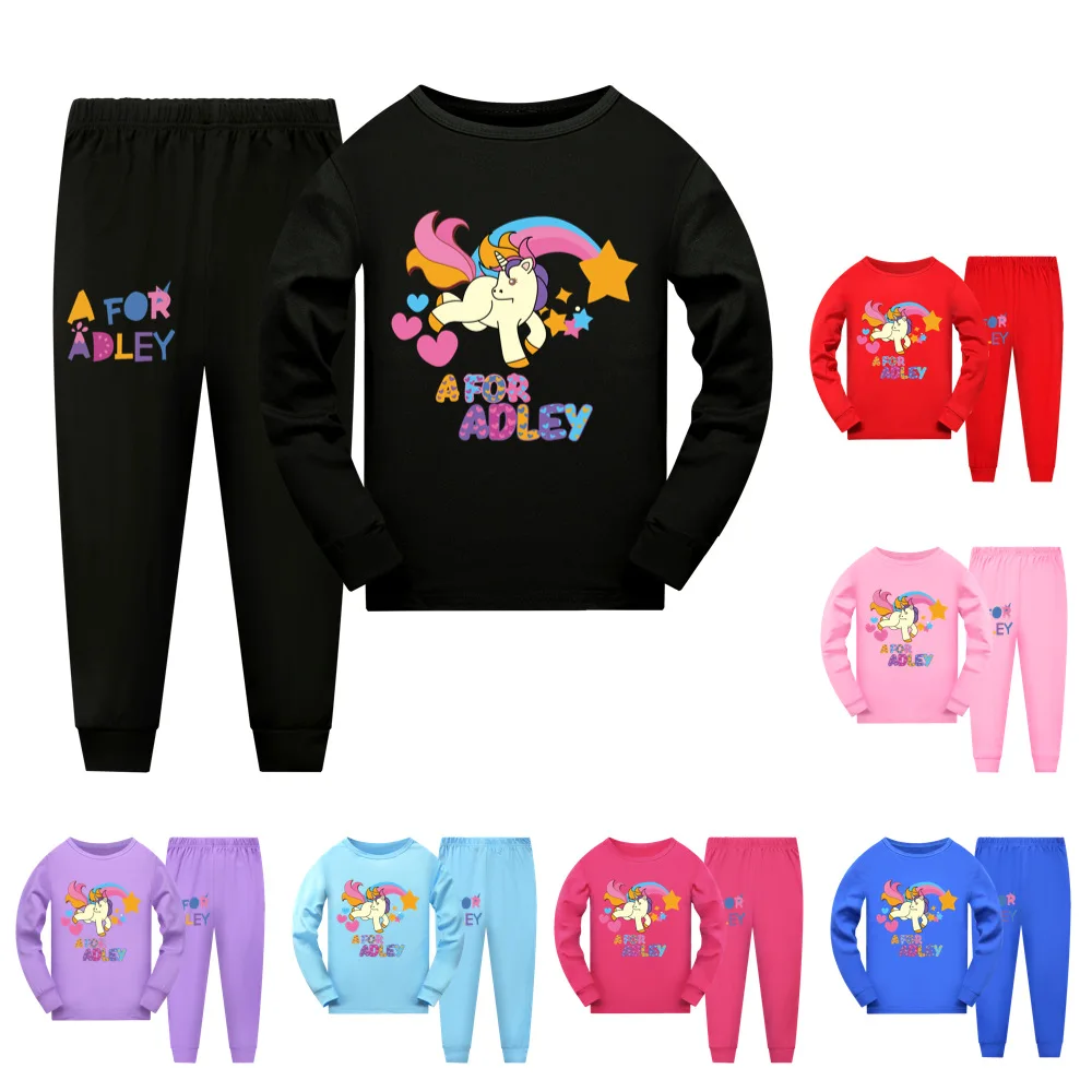 

Весенне-осенние хлопковые пижамы для маленьких девочек с героями мультфильмов, Детские пижамные комплекты A для Adley, комплекты детской одежды, одежда для сна для мальчиков, одежда