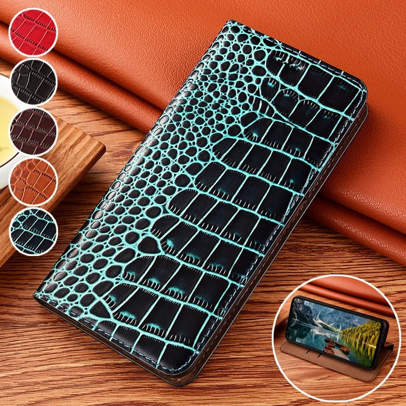 

Crocodile Genuine Leather Phone Case For LG Aristo 2 Leon H340N H320 H324 G6 G7 Spirit H420 H440 C70 ThinQ Plus Flip Stand cover