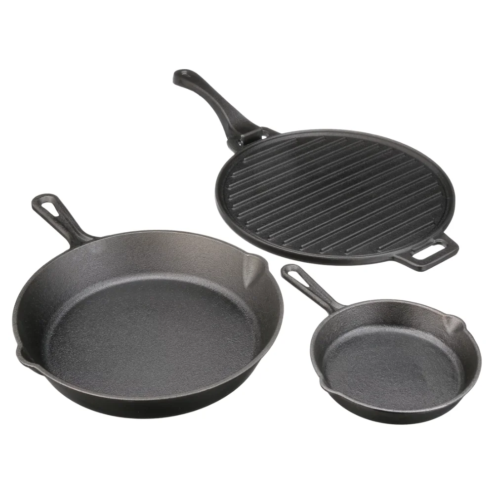 Ozark Trail 4-piece Cast Iron Skillet Set with Handles and Griddle, Pre-seasoned, 6", 10.5", 11"
Ozark Trail 4-piece Cast Iron Skillet Set with Handles and Griddle, Pre-seasoned, 6", 10.5", 11"