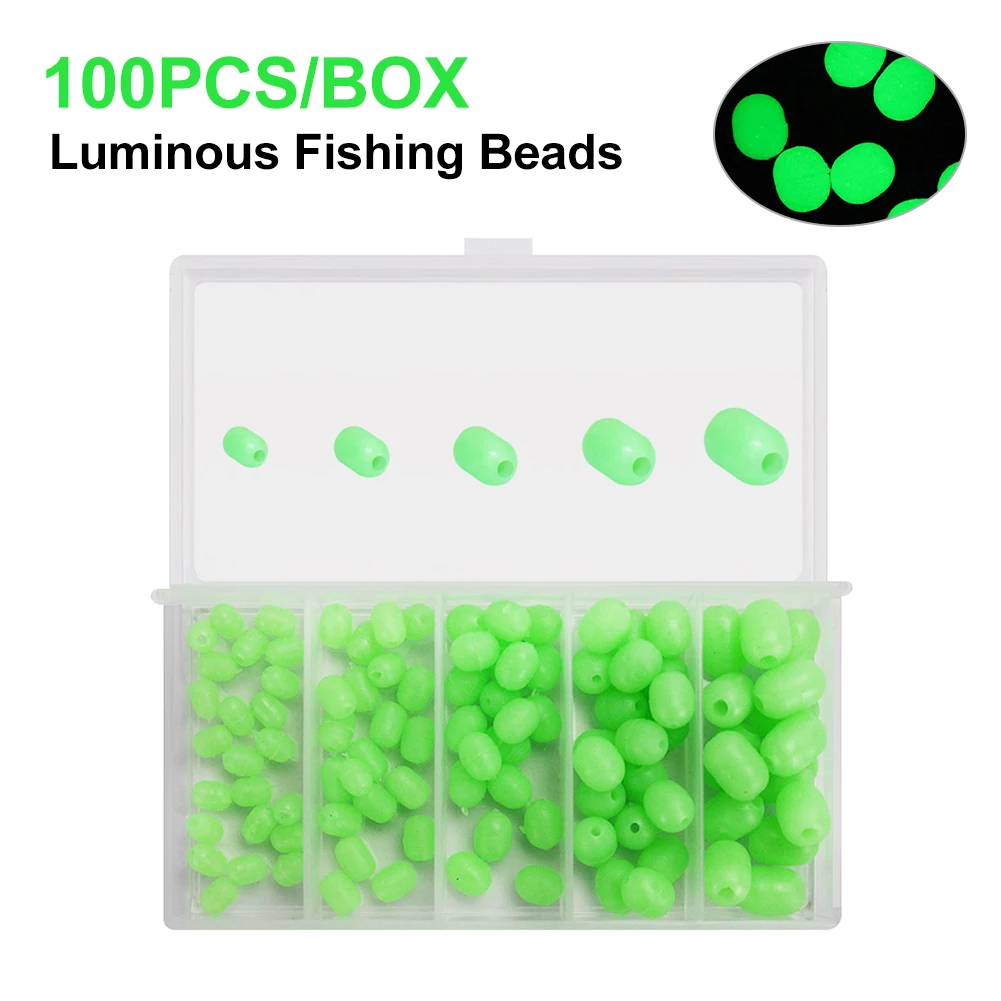 100pcs Glow-in-the-Dark Fishing Beads 5 Sizes Oval Green Glow Beads Soft Rubber Beads for Sabiki Snapper Lure Fishing Rigs
100pcs Glow-in-the-Dark Fishing Beads 5 Sizes Oval Green Glow Beads Soft Rubber Beads for Sabiki Snapper Lure Fishing Rigs