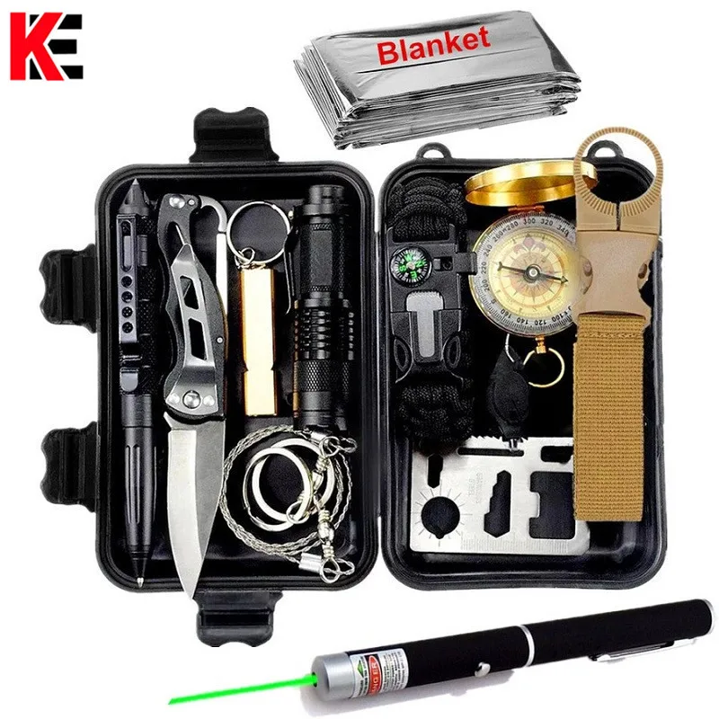 Survival kit set military outdoor travel mini camping tools aid kit emergency multifunct survive Wristband whistle blanket knife
Survival kit set military outdoor travel mini camping tools aid kit emergency multifunct survive Wristband whistle blanket knife