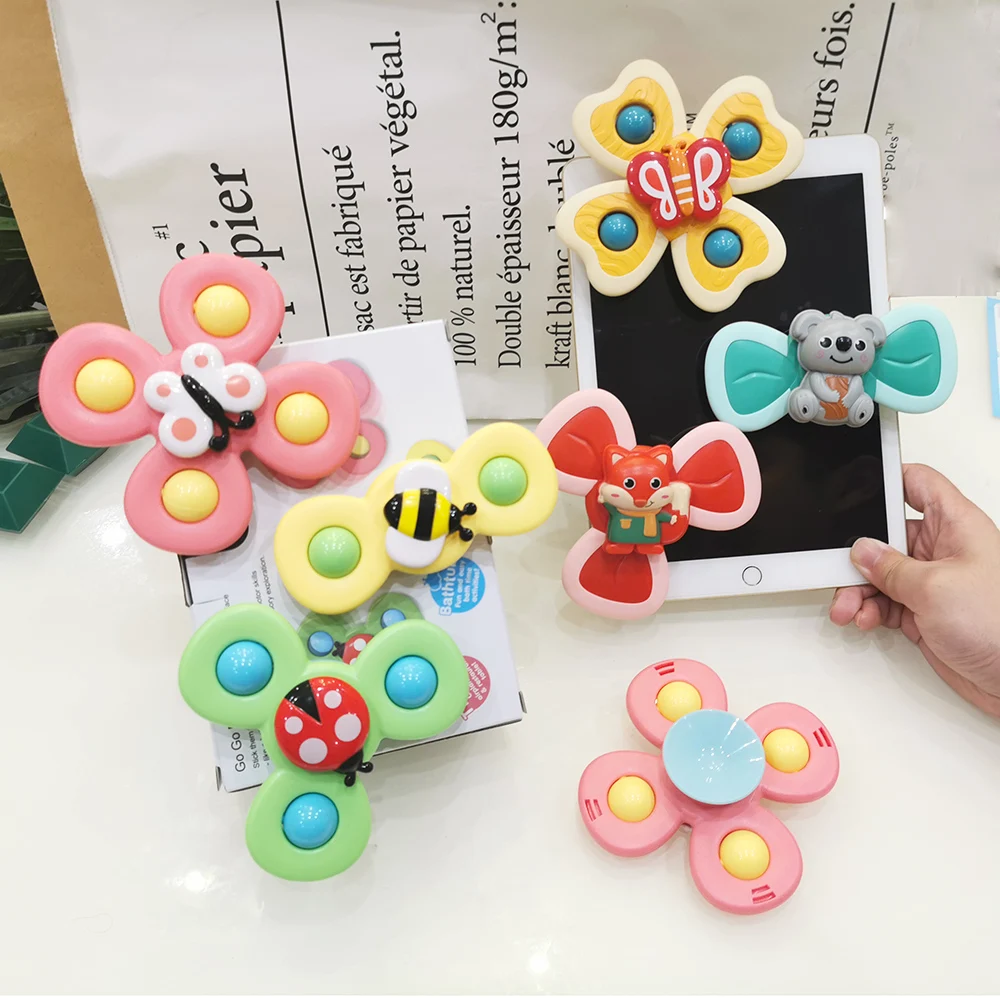 

4/3pcs Bathing Sucker Fidget Spinner Suction Cup Toy ABS Insect Gyro Toy Relief Stress Educational Fingertip Rattle Teether Toys